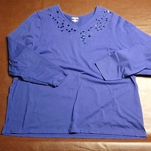 Liz & Me Women's Plus Size 1X 18/20W Long Sleeve Sequined Neckline Shirt